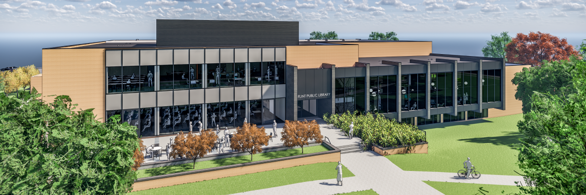 Image of Flint Public Library from E Kearsley St.