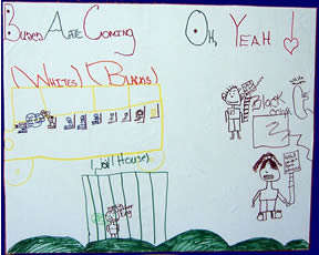 Children's drawing of bus boycott and Civil Rights protests.