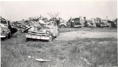 Field of destroyed cars.
