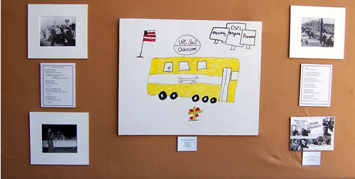 Bulletin board of children's drawings. 