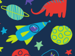 A colorful pattern of cartoon dinosaurs 