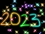 The number 2023 surrounded by sparkling effects