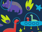 A colorful pattern of cartoon dinosaurs 