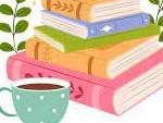 A drawing of a stack of books and coffee 