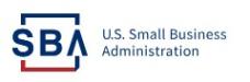 The SBA logo, which has a caps "SBA" text with a square around it. Next to it, it says "U.S. Small Business Administration" in blue text on a white background.